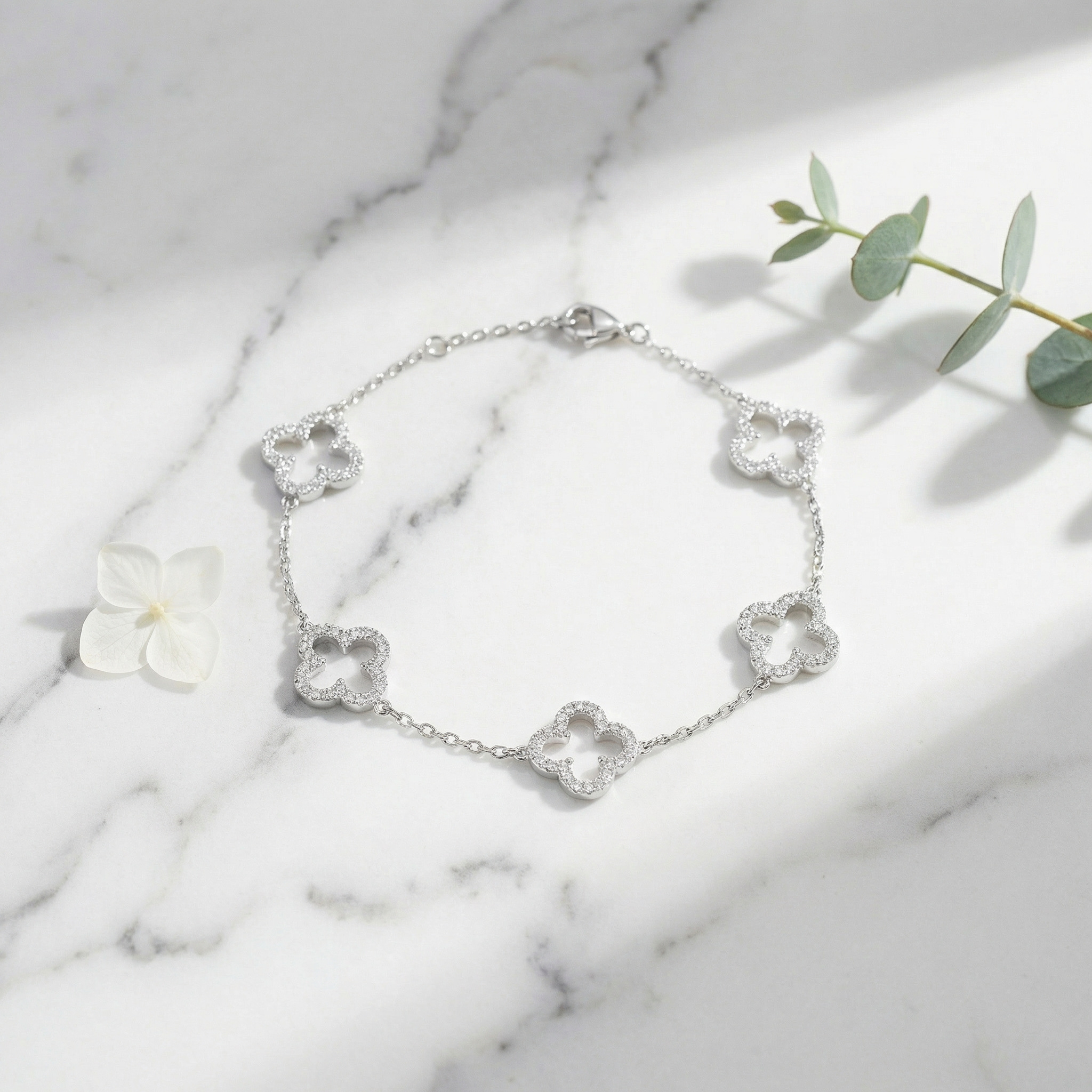 Bracelet Trèfle Diamants — Argent 925