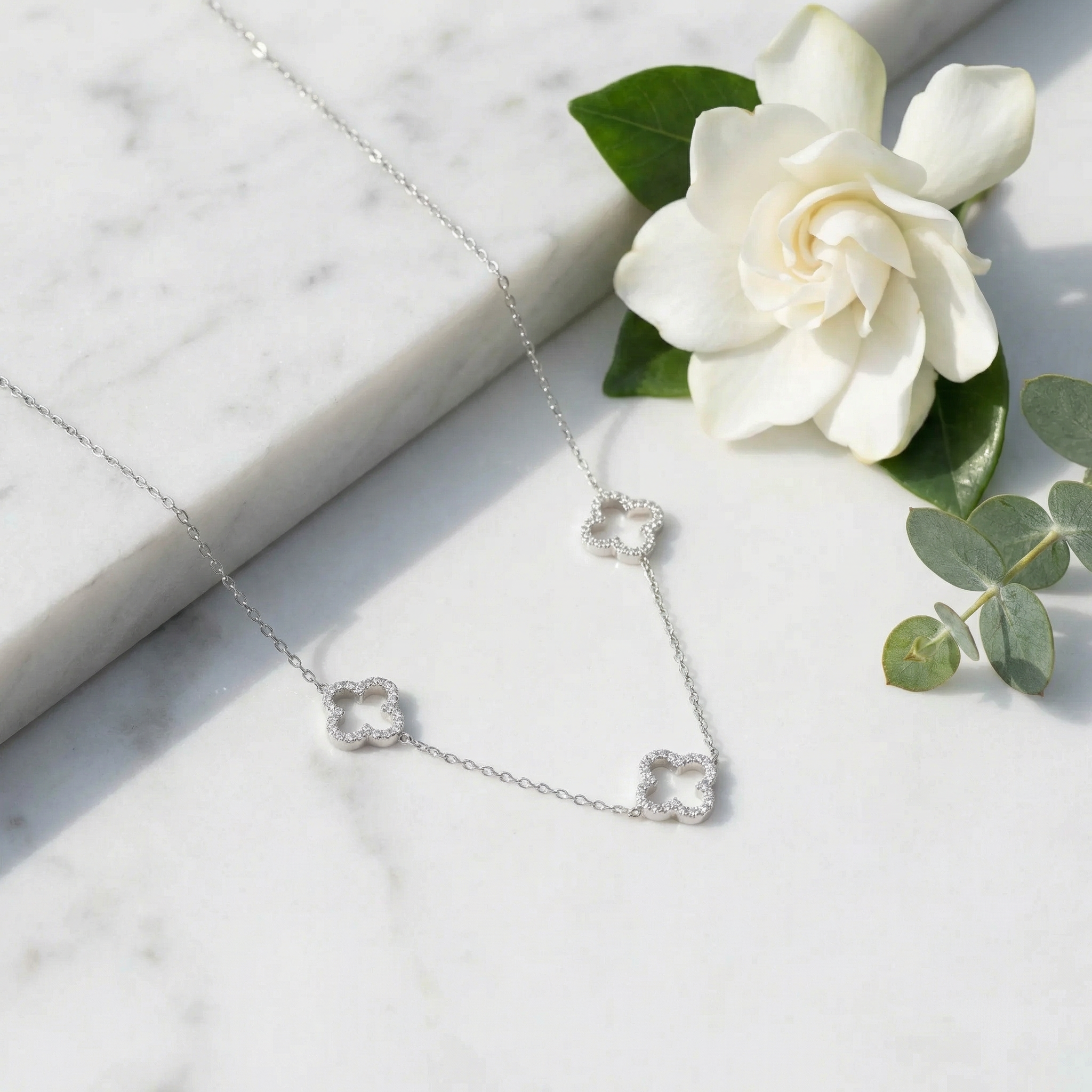 Collier Trèfle Diamants — Argent 925