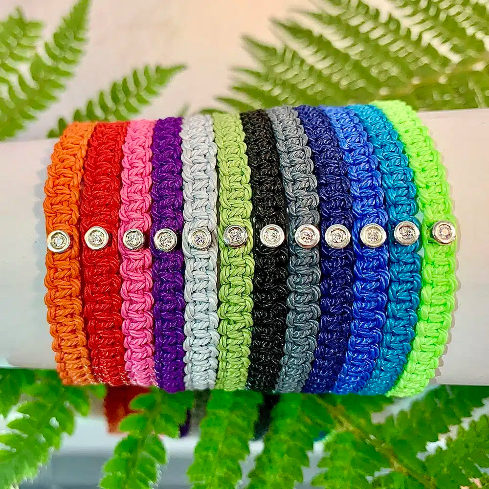 Bracelet solitaire macramé diamant et argent