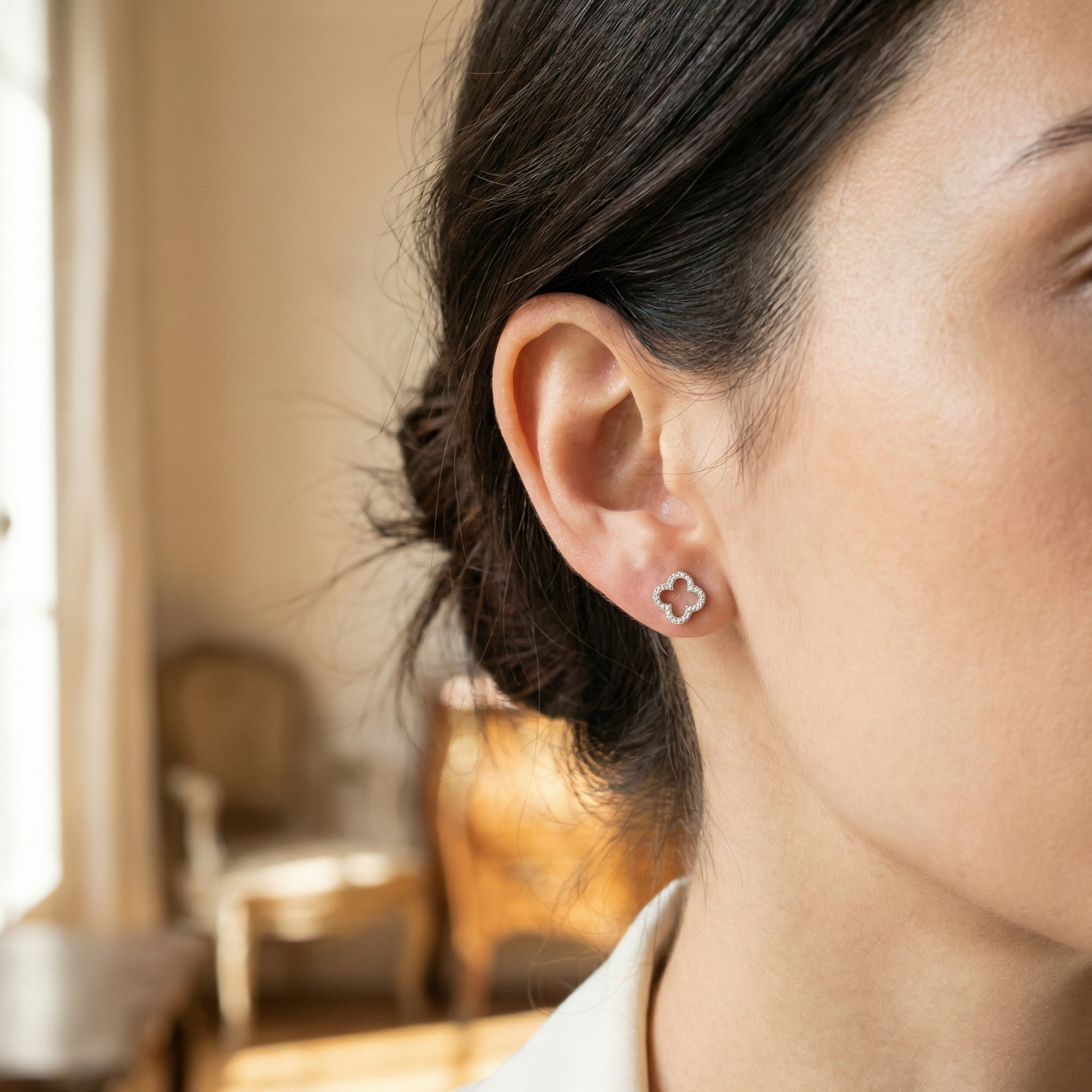 Boucles d'oreilles Trèfle portées