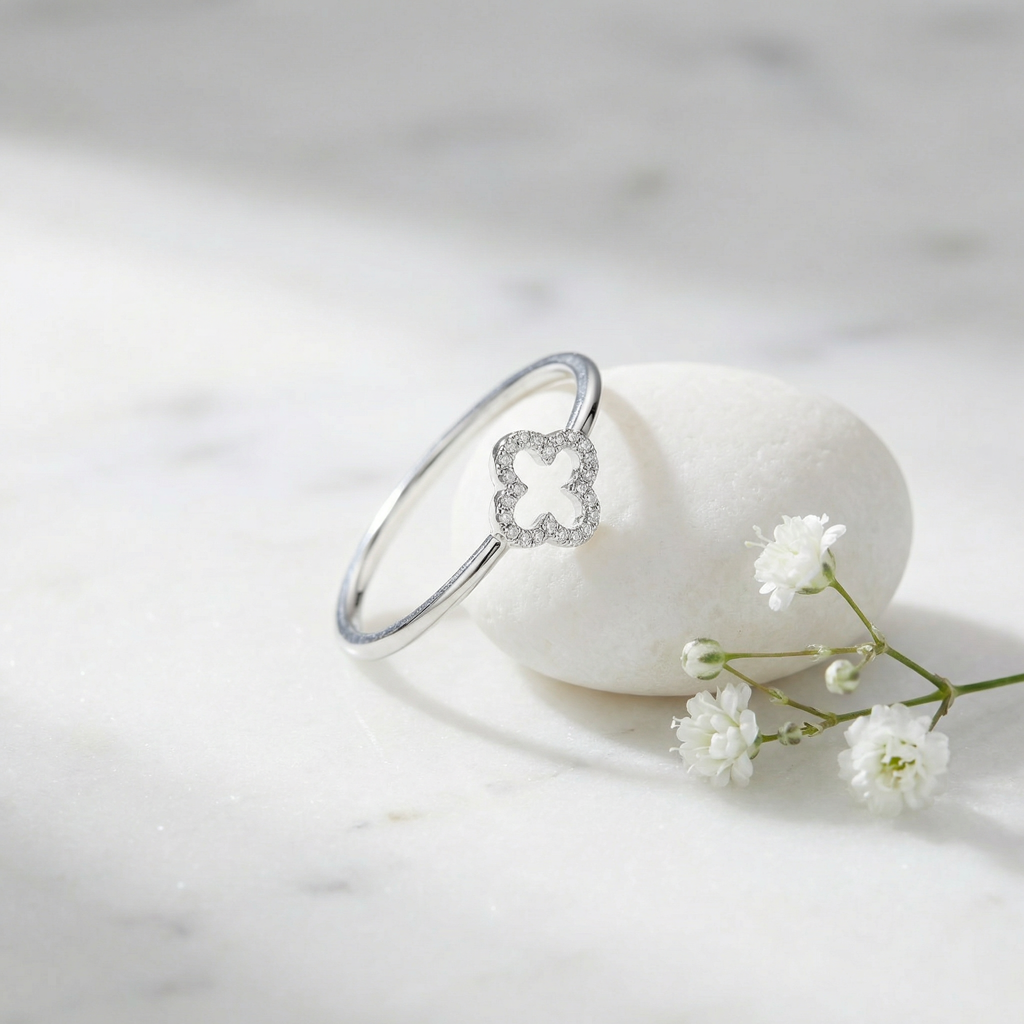Bague Trèfle Diamants — Argent 925